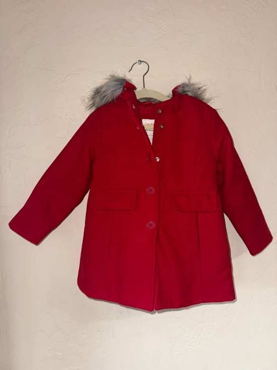 Cat & Jack Other - Red pea coat with faux fur lined hood girls 3t cat and Jack